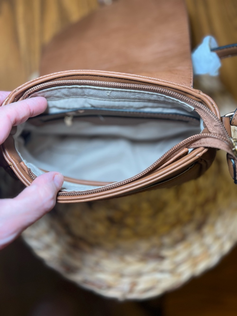 Alyssa Brown Crossbody Bag Vegan Leather Saddle Purse Textured Flap NWT - Picture 11 of 16
